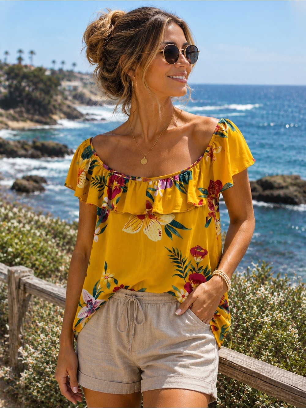 Old Navy Hawaiian Hibiscus Off-Shoulder XL
